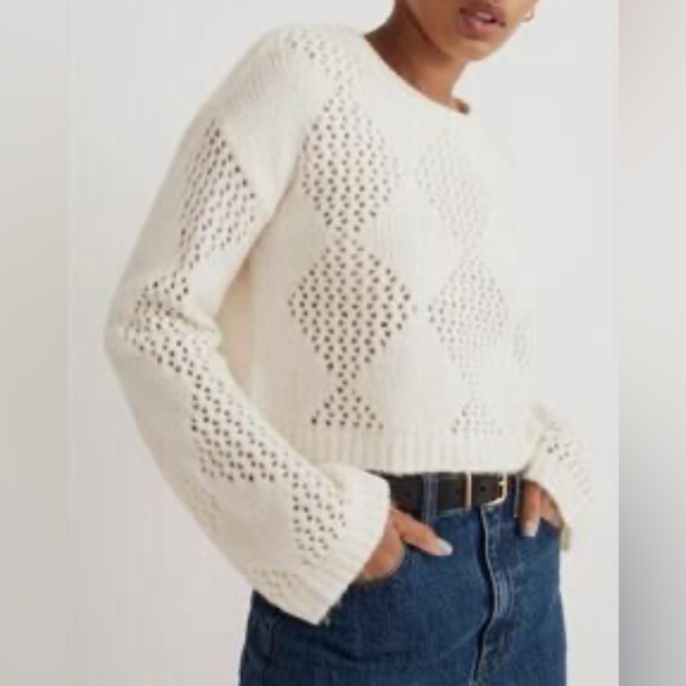 Madewell Diamond Stitch Crewneck Wool Blend Sweater